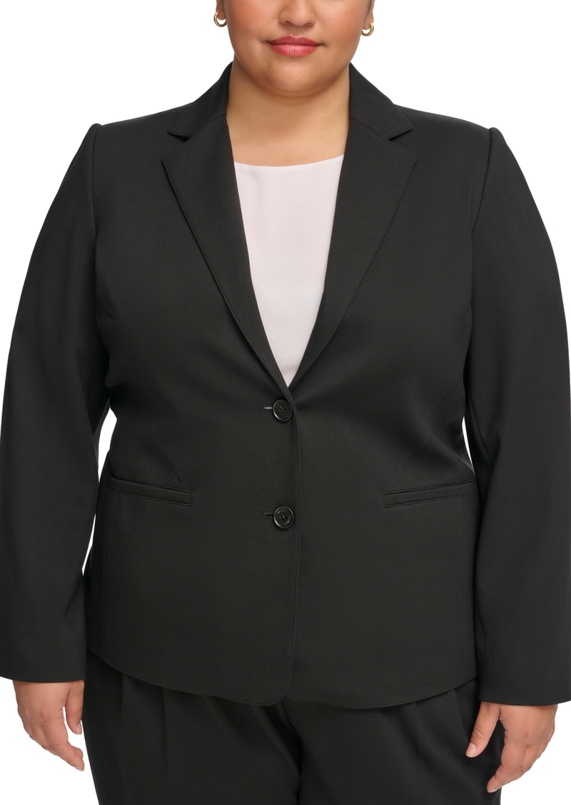 Calvin Klein Plus Size Notched-Collar Two-Button Jacket - Black