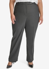 Calvin Klein Plus Size Pinstriped Straight-Leg Pants - CHARCOAL/CREAM