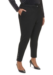 Calvin Klein Plus Size Ponte Pleated Slim-Leg Pants - Black