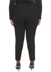 Calvin Klein Plus Size Ponte Pleated Slim-Leg Pants - Black