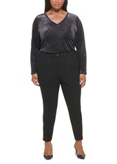 Calvin Klein Plus Size Ponte Pleated Slim-Leg Pants - Black