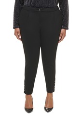 Calvin Klein Plus Size Ponte Pleated Slim-Leg Pants - Black