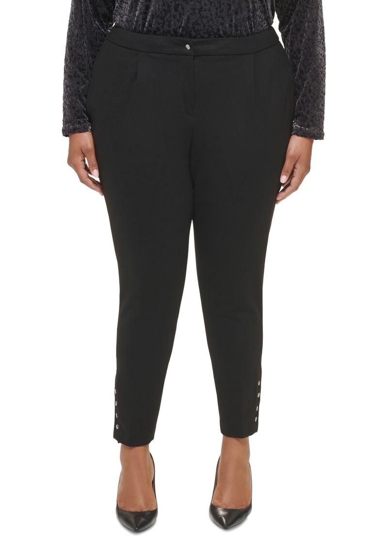 Calvin Klein Plus Size Ponte Pleated Slim-Leg Pants - Black