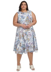 Calvin Klein Plus Size Printed Sleeveless Fit & Flare Dress - Serene Multi