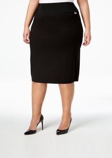 Calvin Klein Plus Size Pull-On Tummy-Control Pencil Skirt - Black