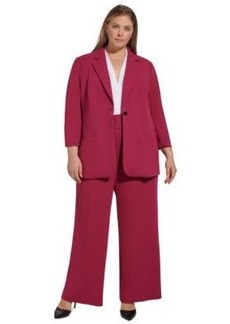 Calvin Klein Plus Size Scuba Crepe Single Button Ruched Sleeve Jacket Wide Leg Pants