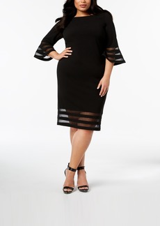 Calvin Klein Plus Size Sheer-Stripe Sheath Dress - Black