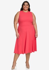 Calvin Klein Plus Size Sleeveless Jewel-Neck Dress - Watermelon