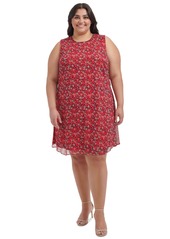 Calvin Klein Plus Size Sleeveless Printed Chiffon Dress - Hibiscus Multi