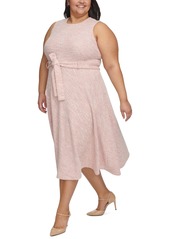 Calvin Klein Plus Size Sleeveless Tweed Midi Dress - Blossom Multi