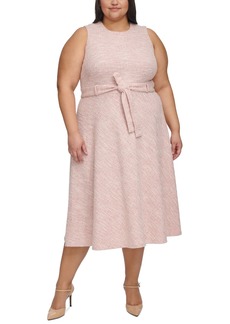 Calvin Klein Plus Size Sleeveless Tweed Midi Dress - Blossom Multi