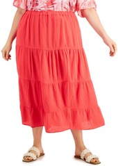 Calvin Klein Plus Size Solid Tiered Pull-On Skirt