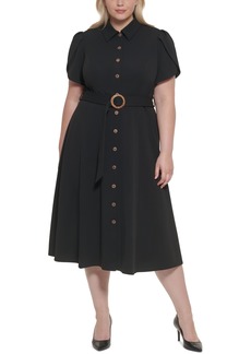 Calvin Klein Plus Size Tulip-Sleeve Belted Shirtdress