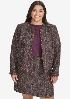 Calvin Klein Plus Size Tweed Open-Front Jacket - Blck Multi