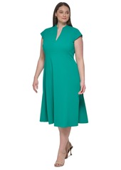 Calvin Klein Plus Size V-Neck Short-Sleeve A-Line Dress - Jungle