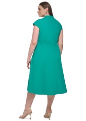 Calvin Klein Plus Size V-Neck Short-Sleeve A-Line Dress - Jungle