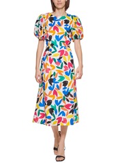 Calvin Klein Printed Puff-Sleeve Maxi Dress
