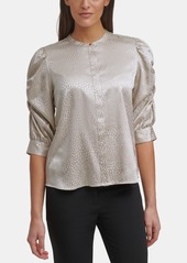 Calvin Klein Ruched-Sleeve Button-Down Top, Regular & Petite Sizes