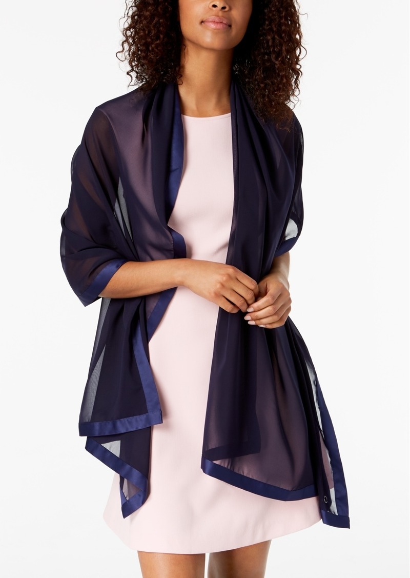 Calvin Klein Elegant Satin-Trim Chiffon Evening Wrap - Navy