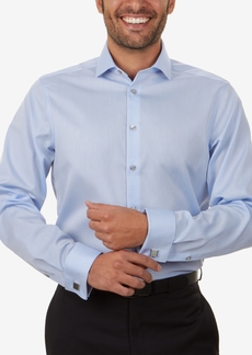 Calvin Klein Men's Slim-Fit Non-Iron Herringbone French Cuff Dress Shirt - Blue