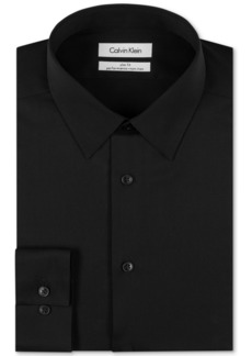 Calvin Klein Steel Men's Slim-Fit Non-Iron Herringbone Dress Shirt - Black