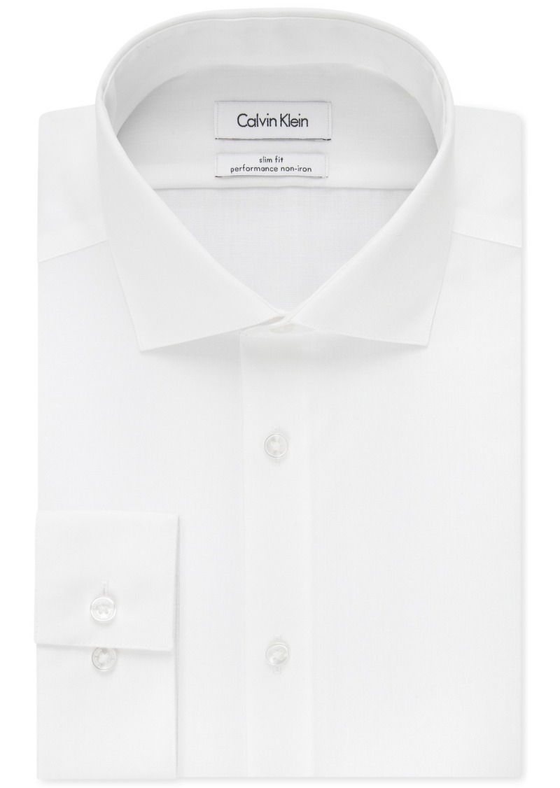 Calvin Klein Men's Slim-Fit Non-Iron Spread Collar Herringbone Dress Shirt - White