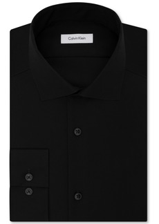 Calvin Klein Men's Slim-Fit Non-Iron Spread Collar Herringbone Dress Shirt - Black
