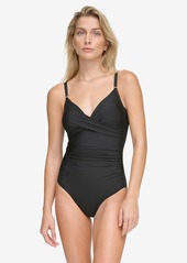 Calvin Klein Twist-Front Tummy-Control One-Piece Swimsuit, Created for Macy's - Black