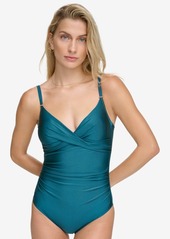 Calvin Klein Twist-Front Tummy-Control One-Piece Swimsuit, Created for Macy's - Cypress Shimmer