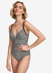 Calvin Klein Twist-Front Tummy-Control One-Piece Swimsuit, Created for Macy's - Black Soft White