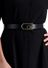 Calvin Klein Two-Tone Monogram Buckle Leather Belt - Black