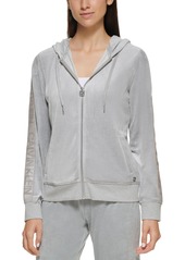 Calvin Klein Velour Hoodie With Faux Leather Logo Detail