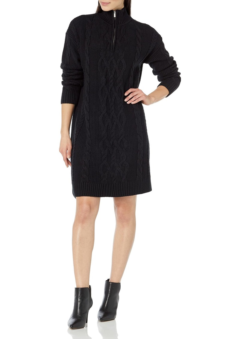 Calvin Klein Women's Argyle Knit 1/4 Zip Sweater Dress Beige