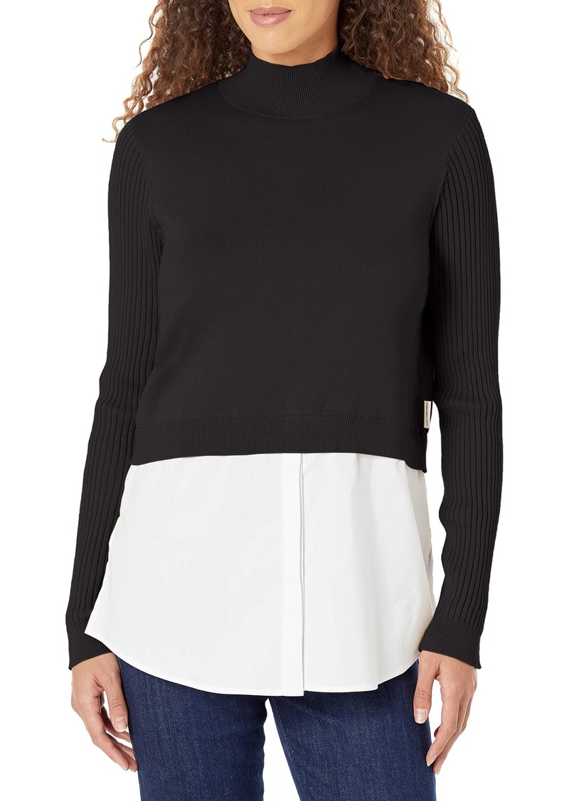 Calvin Klein Women Mixed Media Layered Sweater True Black