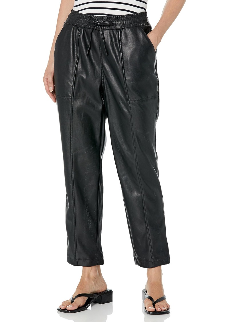 Calvin Klein Women Straight Leg Faux Leather Jogger with Side Entry Pockets