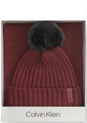 Calvin Klein Women's 2-Pc. Faux-Fur Pom Beanie & Scarf Boxed Gift Set - Black