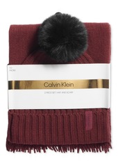 Calvin Klein Women's 2-Pc. Faux-Fur Pom Beanie & Scarf Boxed Gift Set - Black