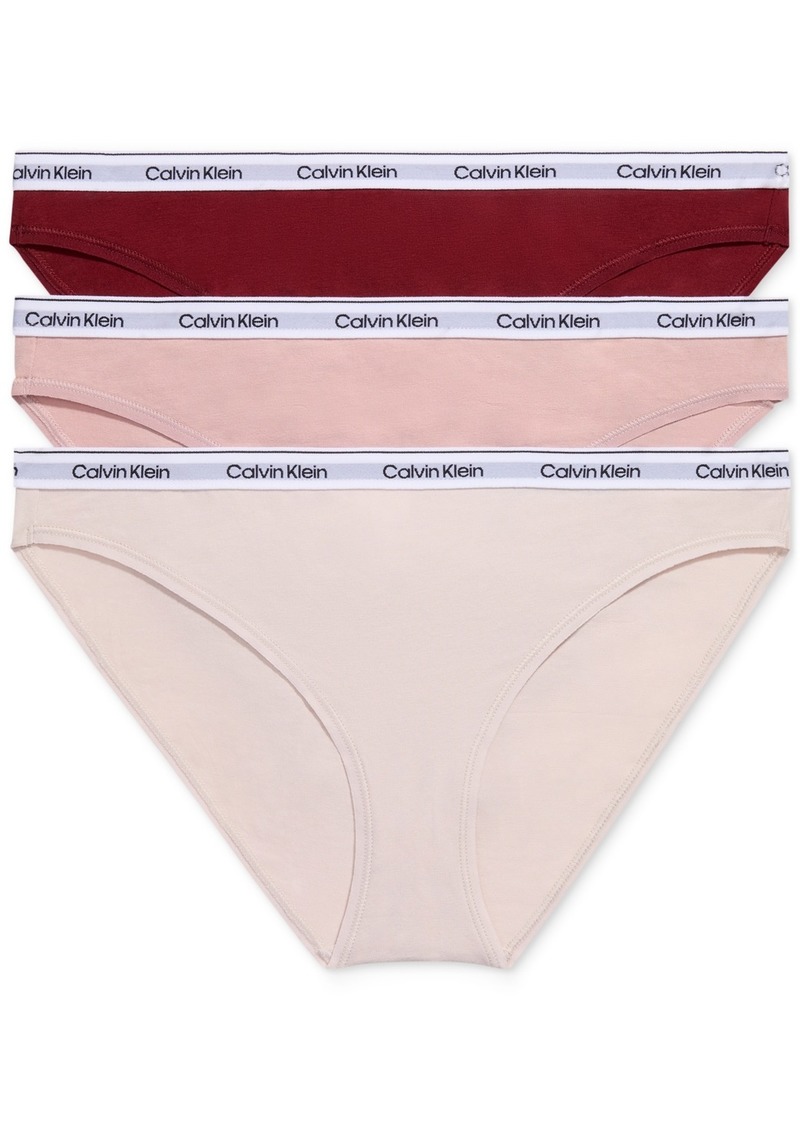 Calvin Klein Women's 3-Pk. Modern Logo Low-Rise Bikini Underwear QD5207 - SYRAH/SUBDUED/PRAIRIE PEACH