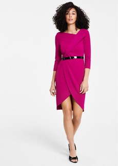 Calvin Klein Women's 3/4-Sleeve Belted Tulip Dress - Boysenberry