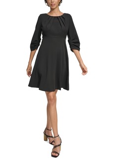 Calvin Klein Women's 3/4-Sleeve Ruched A-Line Dress - Black