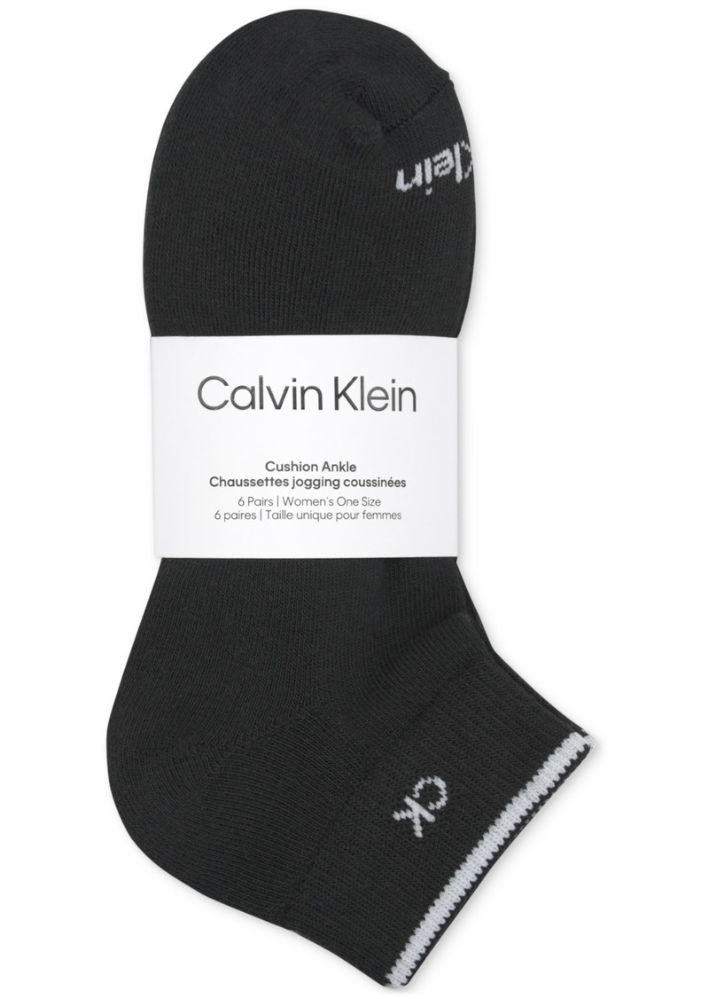 Calvin Klein Women's 6-Pk. Solid Cushion Quarter Socks - Black