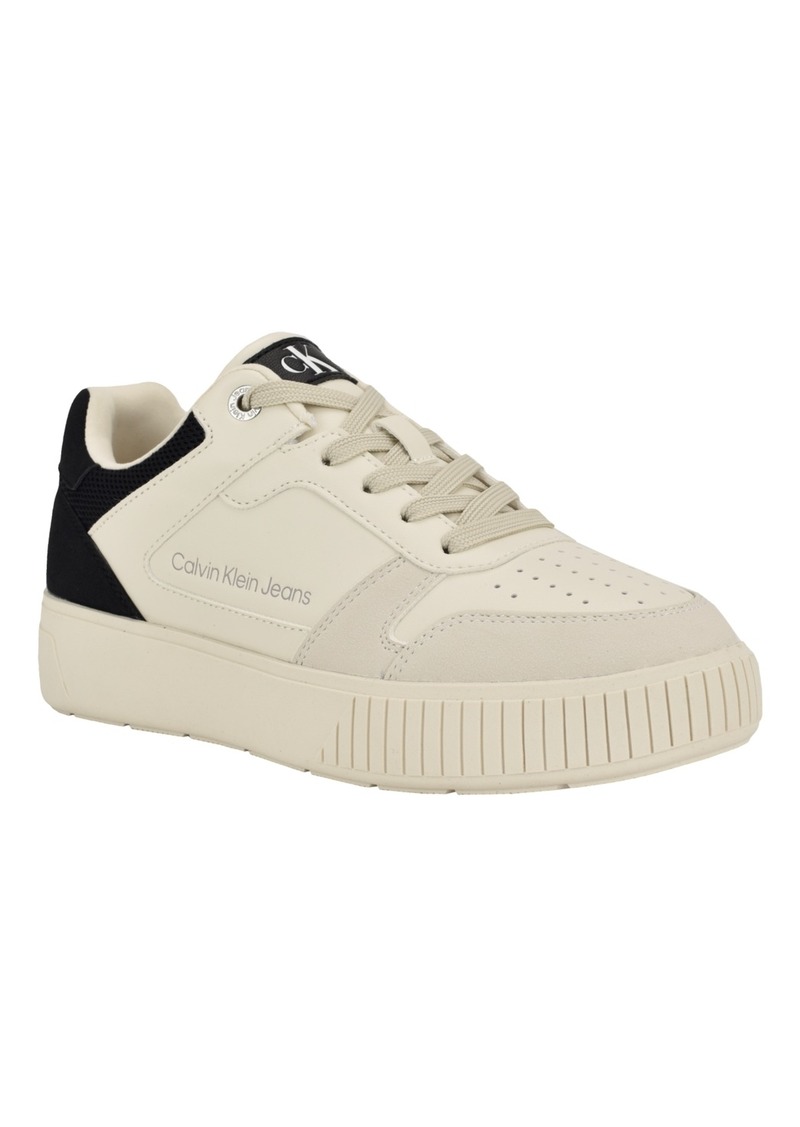 Calvin Klein Women's Ahliah Lace-Up Platform Casual Sneakers - Ivory/Black