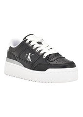 Calvin Klein Women's Alondra Casual Platform Lace-Up Sneakers - Black, White- Manmade