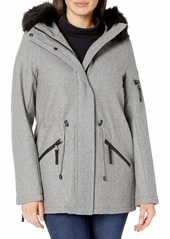 Calvin Klein Women's Anorak Wool Faux Fur Trimmed Coat