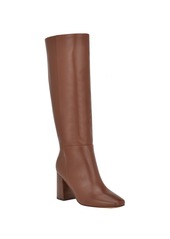Calvin Klein Women's Arista Block Heel Square Toe Dress Boots - Dark Natural Leather
