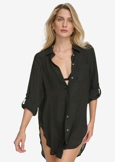 Calvin Klein Women's Beach Button-Up Shirt Cover-Up - Black