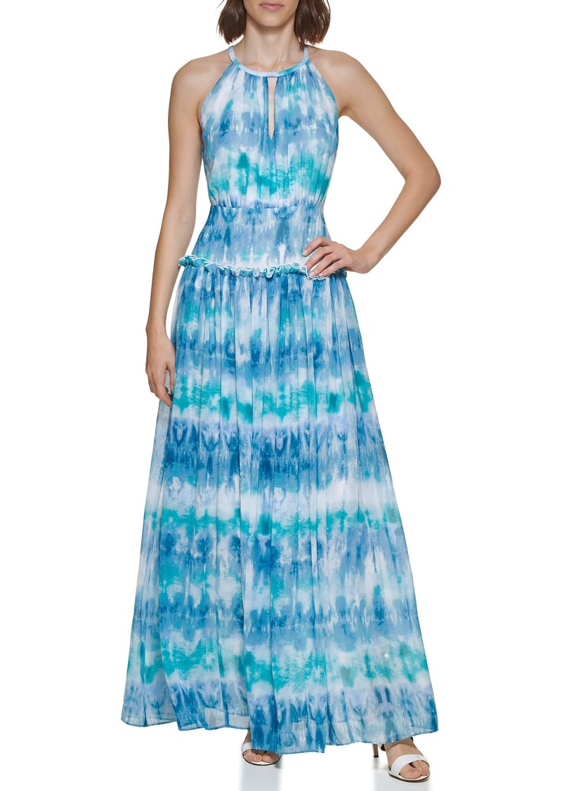 Calvin Klein Women's Beaded Necklace Tie Dye Print Gown