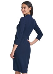 Calvin Klein Women's Belted 3/4-Sleeve Sheath Dress - Indigo