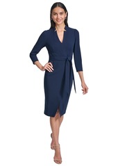 Calvin Klein Women's Belted 3/4-Sleeve Sheath Dress - Indigo