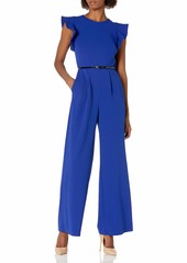 Calvin Klein Women's Belted Jumpsuit with Flutter Sleeves